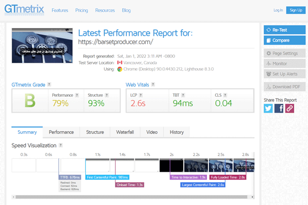 سرعت سایت بارست