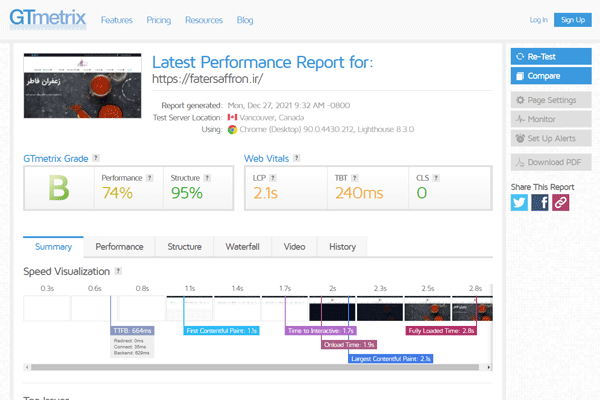 سرعت سایت زعفران فاطر