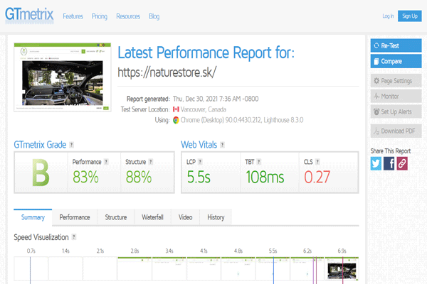 سرعت سایت NATURESTORE.SK