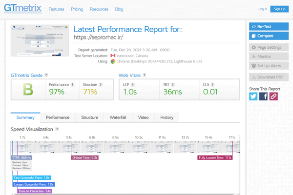 سرعت سایت SEPROMAC