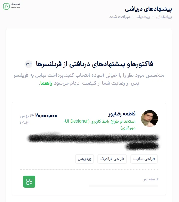 تصویر پیشنهاد فریلنسر