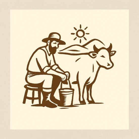 4-طراحی لوگوی سنتی مردی در حال دوشیدن شیر با سبک مینیمال