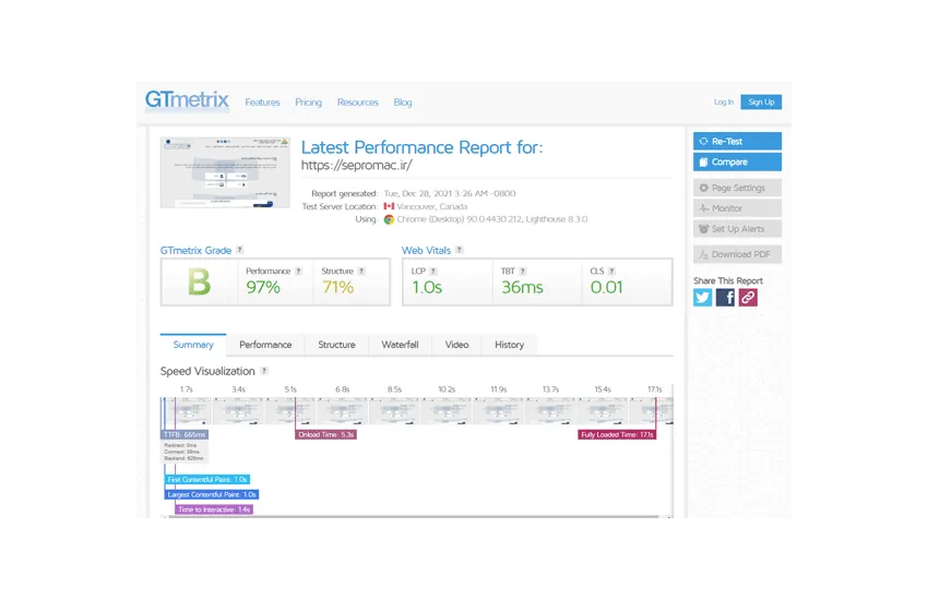 سرعت سایت SEPROMAC