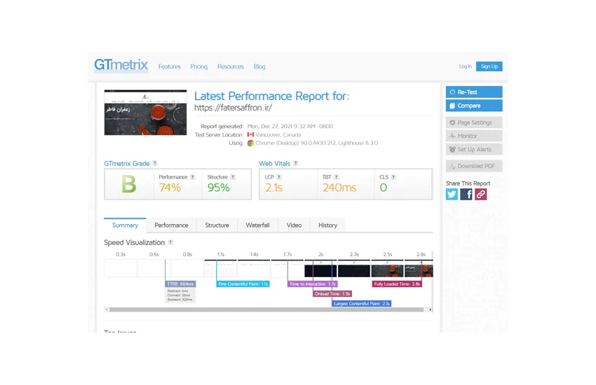 سرعت سایت زعفران فاطر