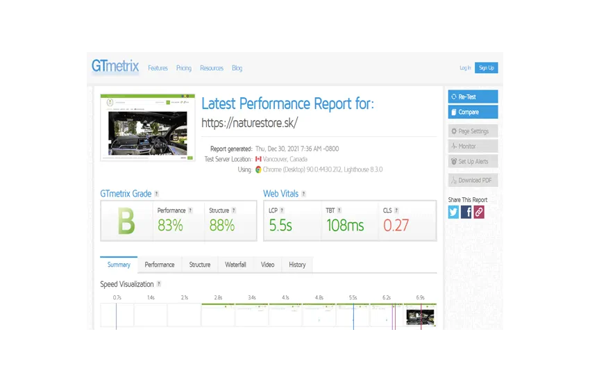 سرعت سایت NATURESTORE.SK