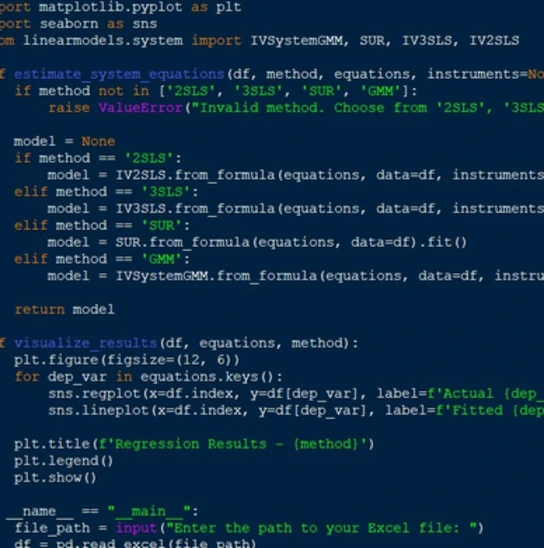 کد پایتون سیستم معادلات همزمان در اقتصاد سنجی