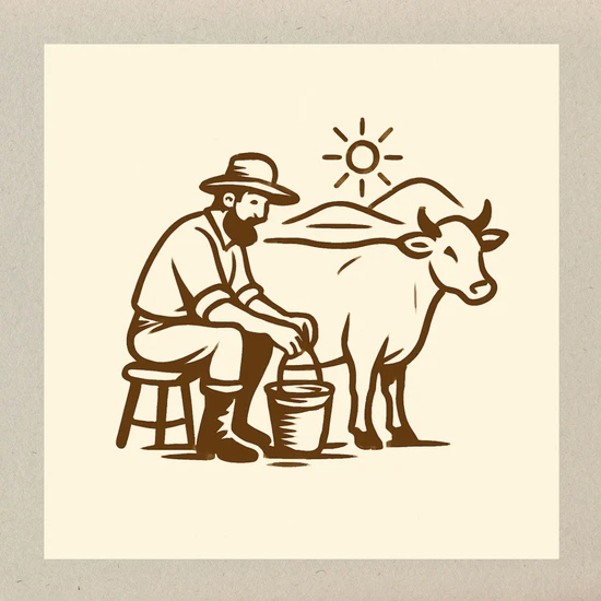 3-طراحی لوگوی سنتی مردی در حال دوشیدن شیر با سبک مینیمال