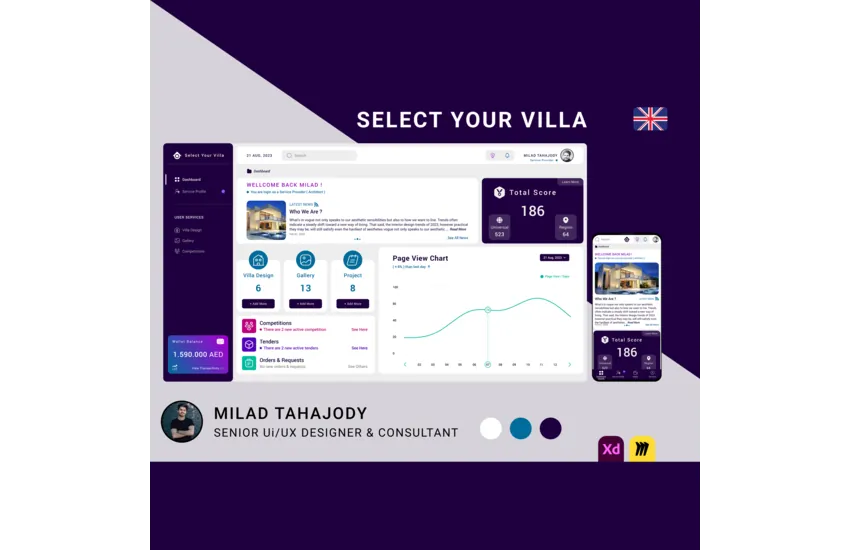 3-تحلیل سناریو و طراحی Ui/UX اختصاصی ویلا و خانه در امارات دبی