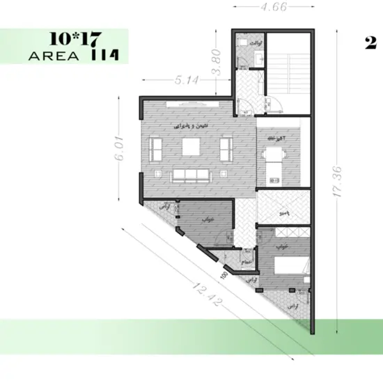 4-طراحی پلان نامتقارن به مساحت114 متر مربع