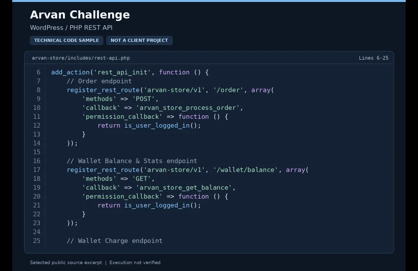 Arvan Challenge | نمونه کد WordPress و REST API